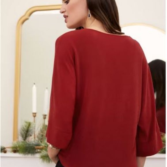 LAURA:  Tie Detail 3/4 Sleeve Top - red - Picture 3 of 8
